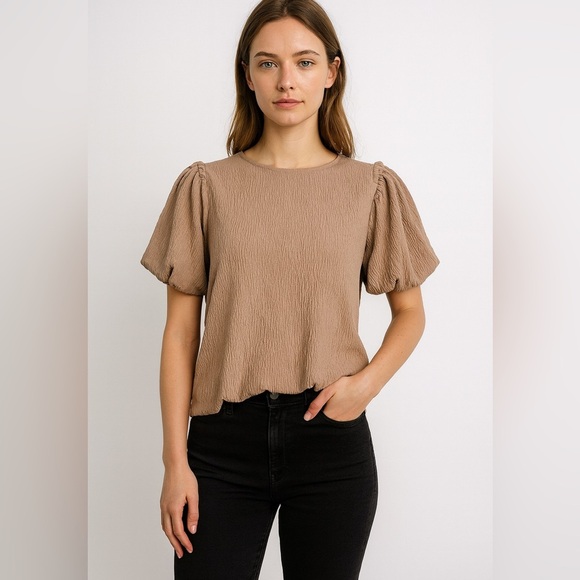 Zara tan puff sleeve top size small - Picture 1 of 5